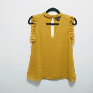 Amaryllis mustard yellow blouse keyhole cutout